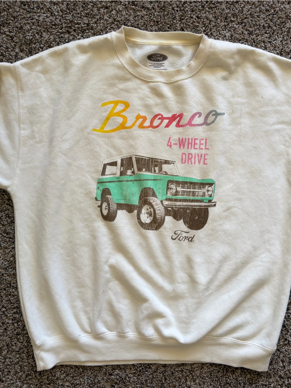 Ford Bronco Sweatshirt Women Size L Ivory Crew Neck Long Sleeve Pullover